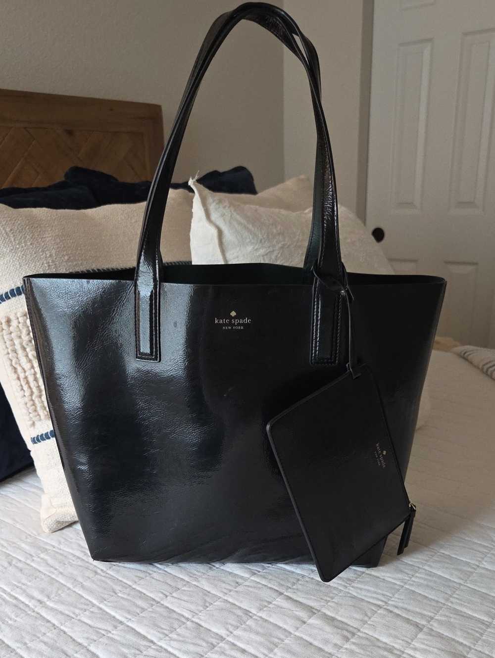 kate spade Black Patent Leather Tote with Matching Pouch